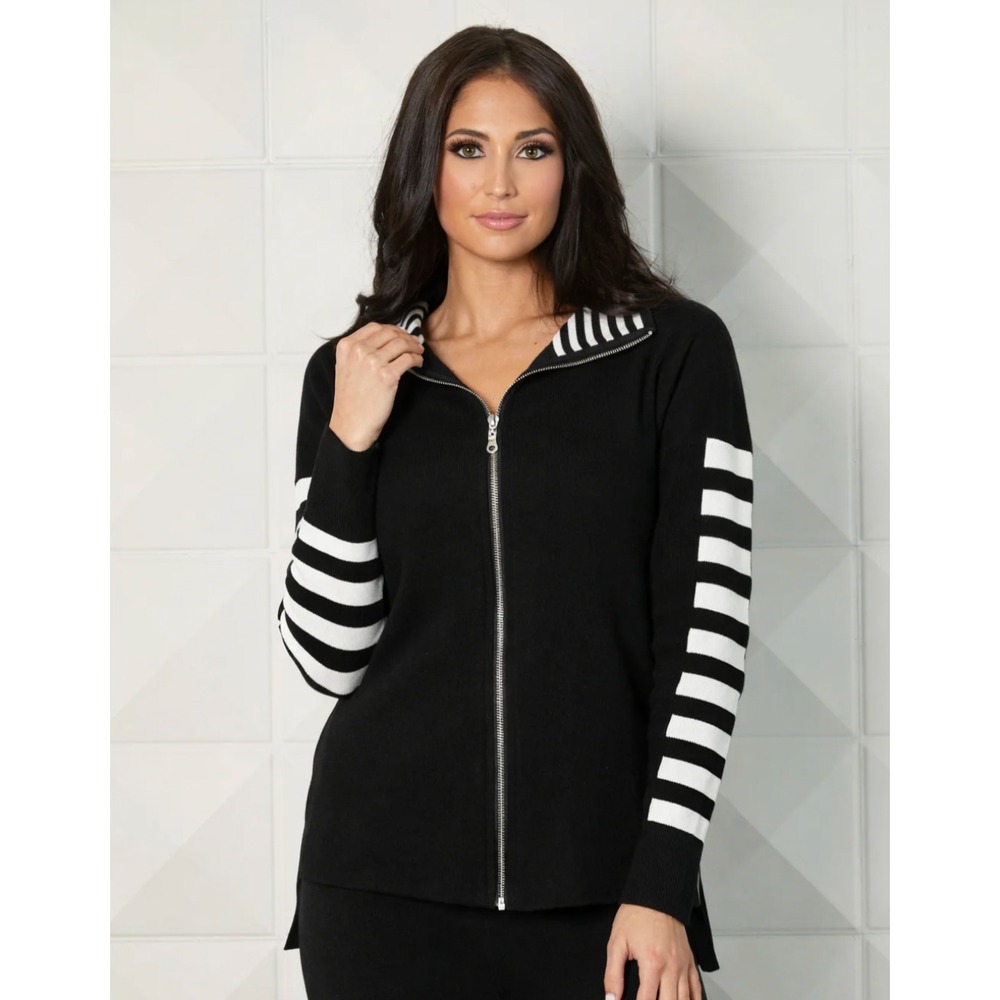 Angel Apparel Stripe Zip Jacket Sweater Black White‎ L Minimalist Sleek